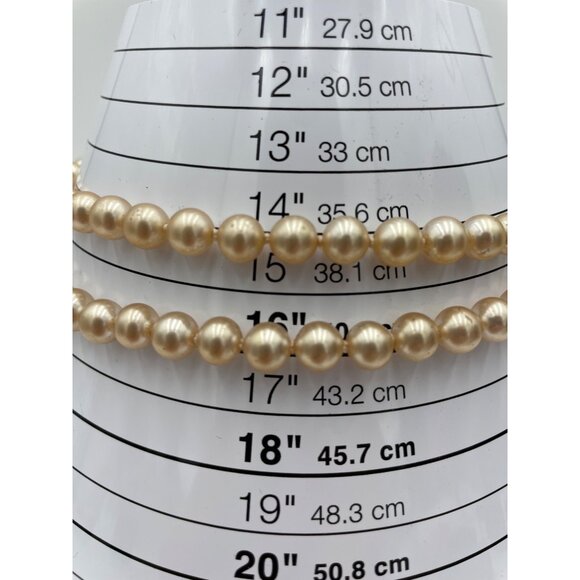 Double Strand Faux Pearl Necklace 14" & 16" Drop With Rhinestone Clasp - Picture 4 of 4